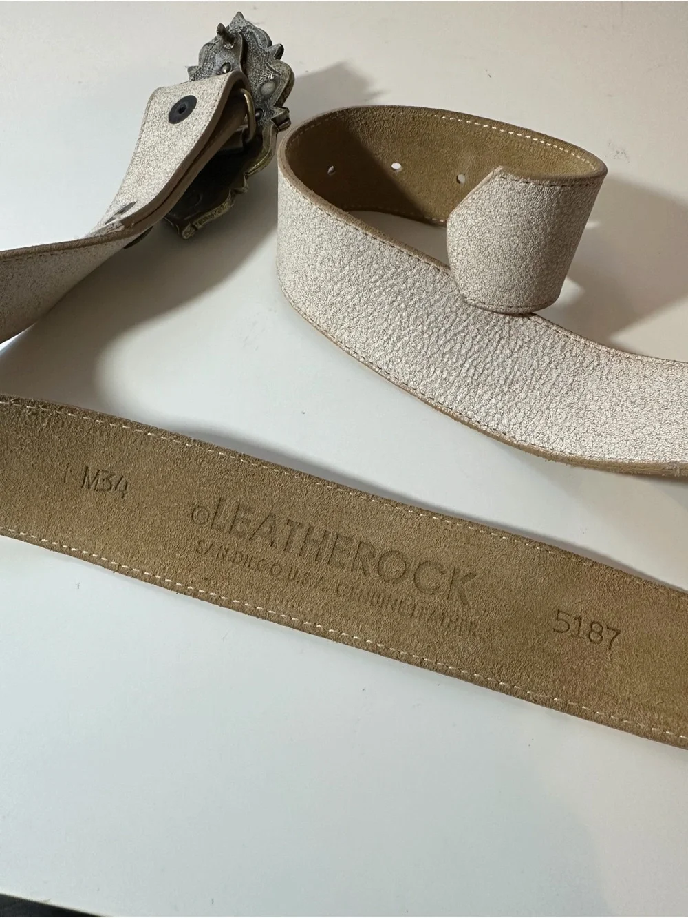 Leatherock Champagne Leather Statement Belt Jeweled Floral Buckle Women's M